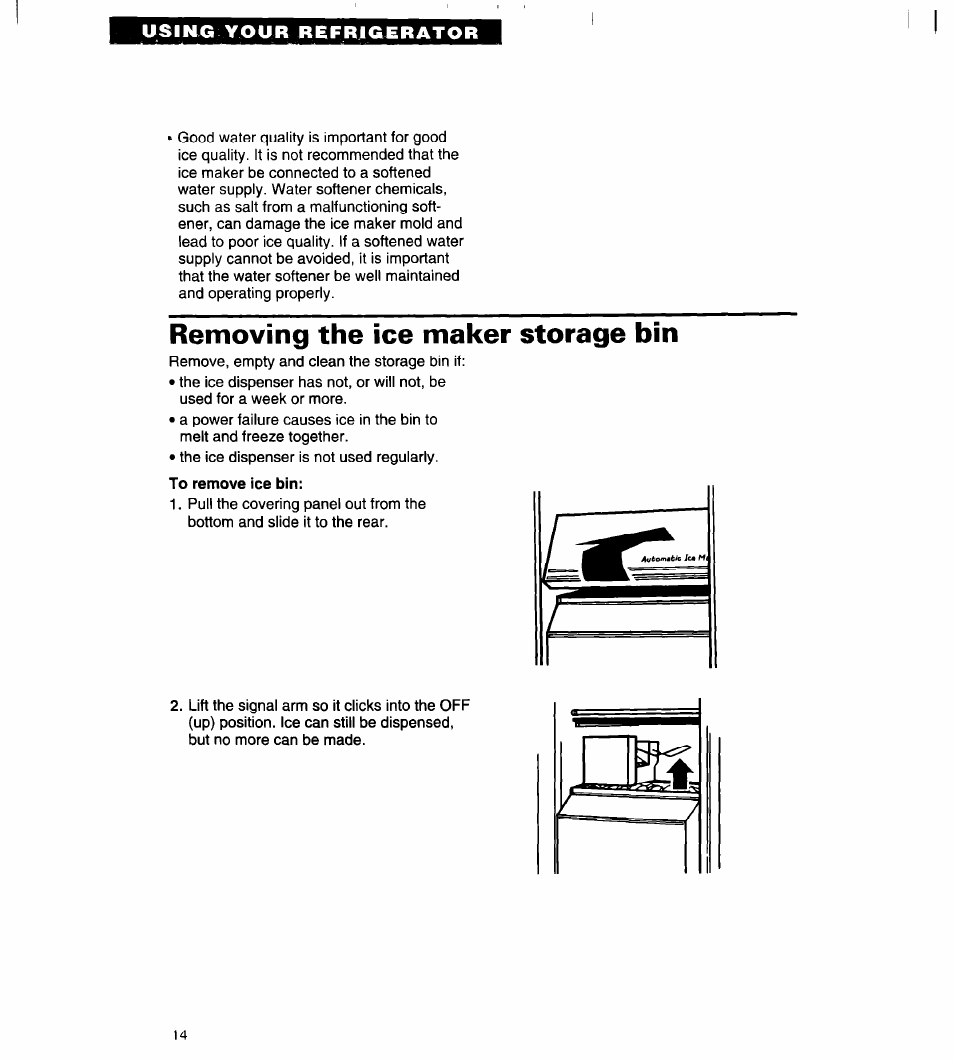 Removing the ice maker storage bin | Whirlpool 4VED29DQ User Manual | Page 14 / 24