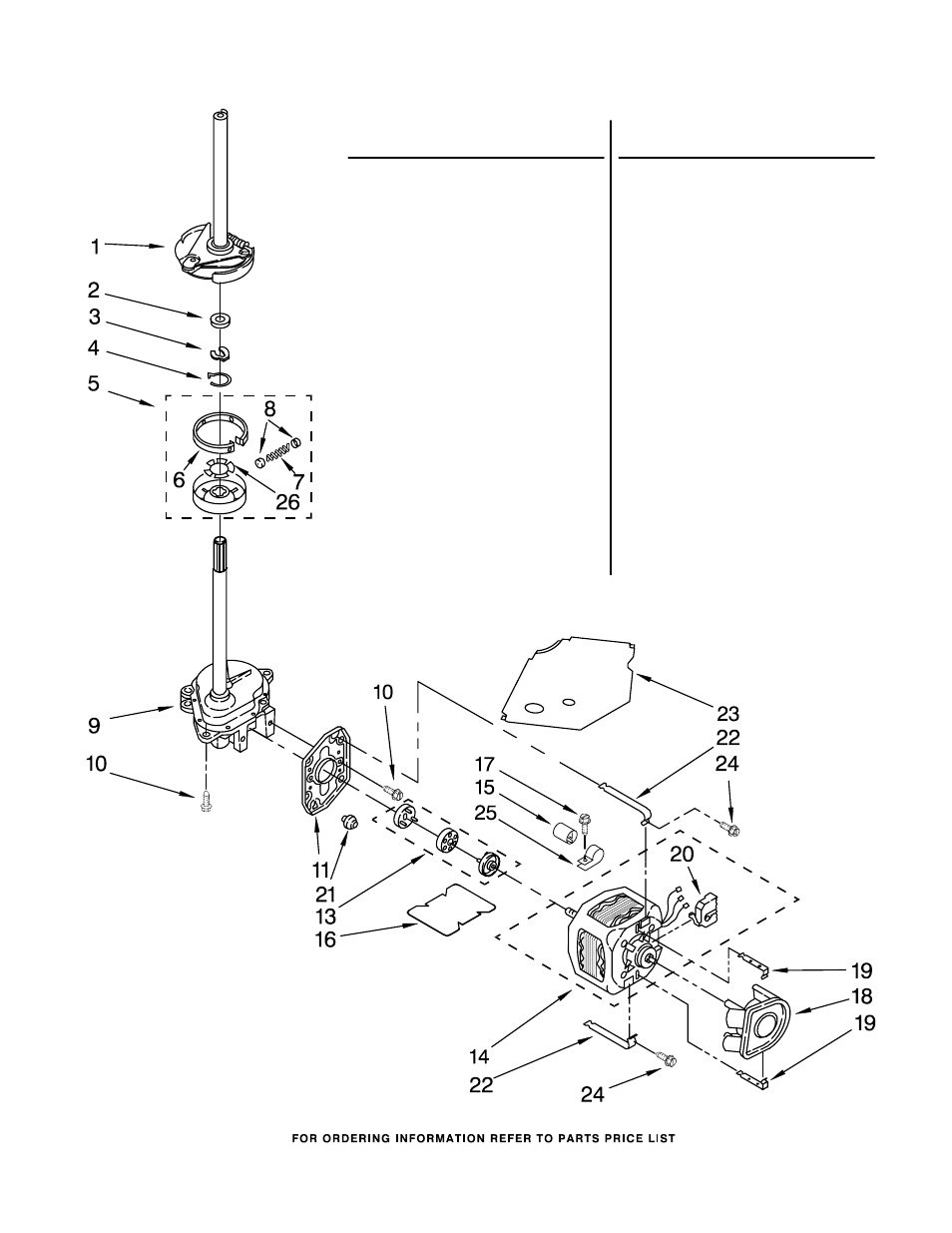 Brake, clutch, gearcase, motor and pump, Brake, clutch, gearcase, motor and pump parts | Whirlpool WGT3300SQ1 User Manual | Page 13 / 22