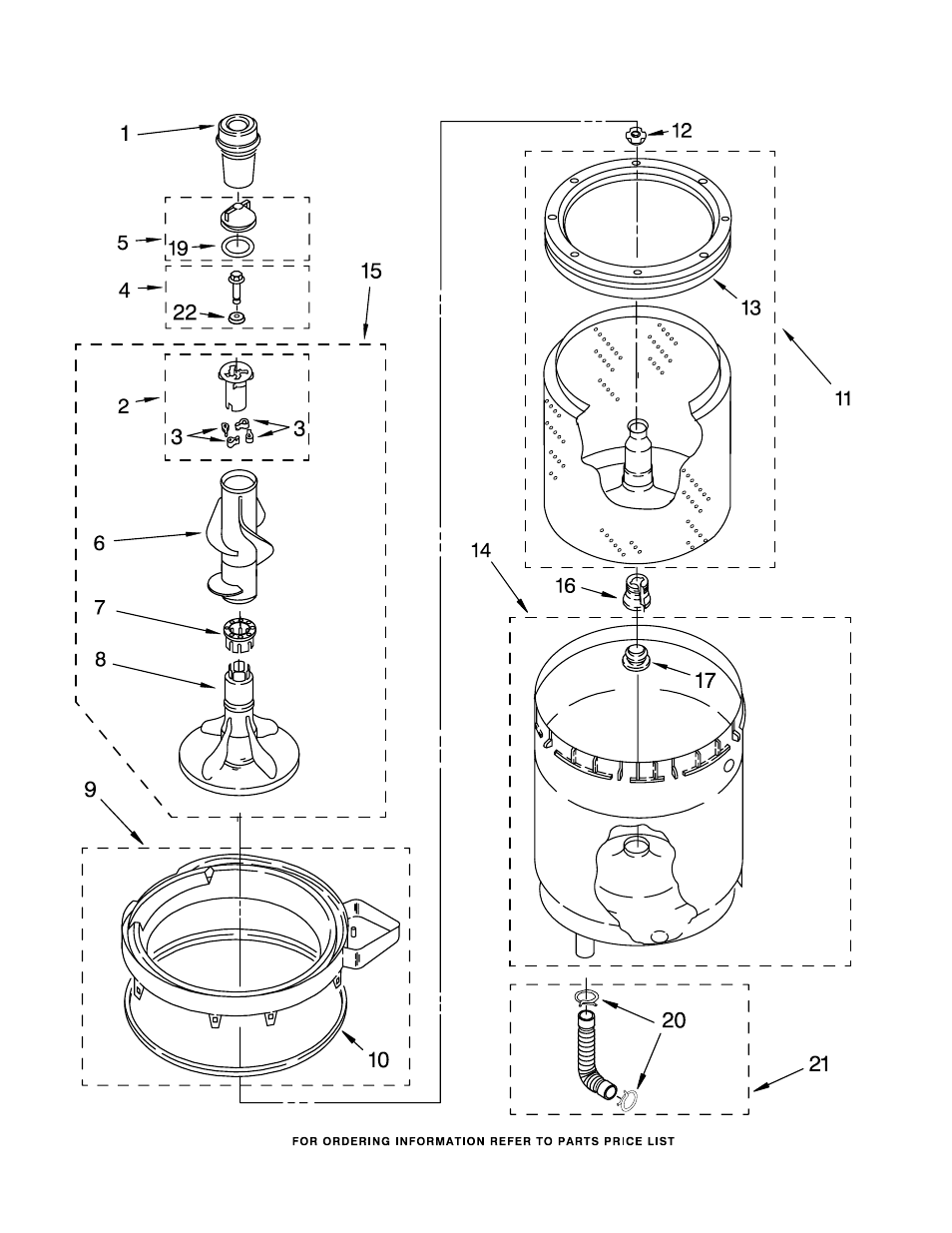 Agitator, basket and tub, Agitator, basket and tub parts | Whirlpool WGT3300SQ1 User Manual | Page 15 / 22