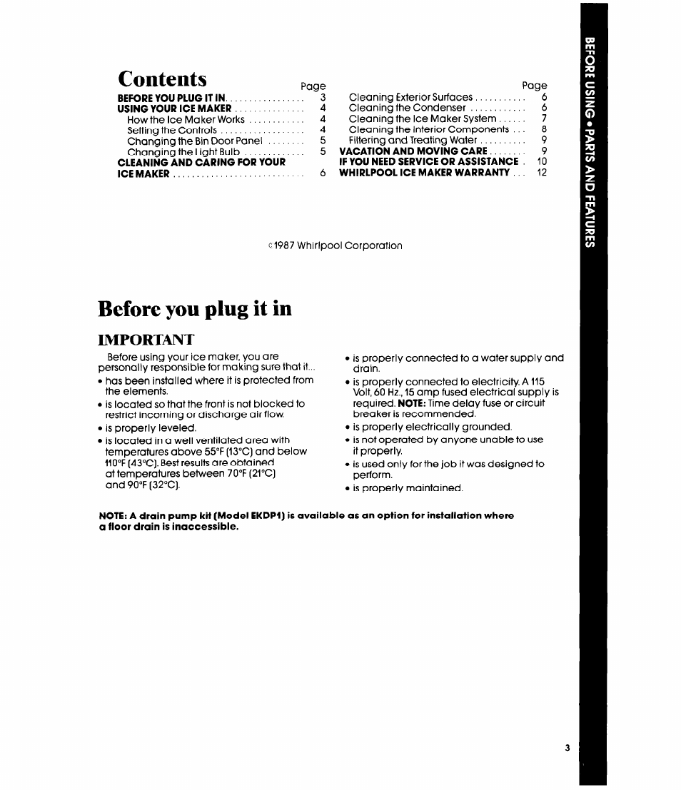Important, Contents page, Before you plug it in | Whirlpool EC5100 User Manual | Page 3 / 12