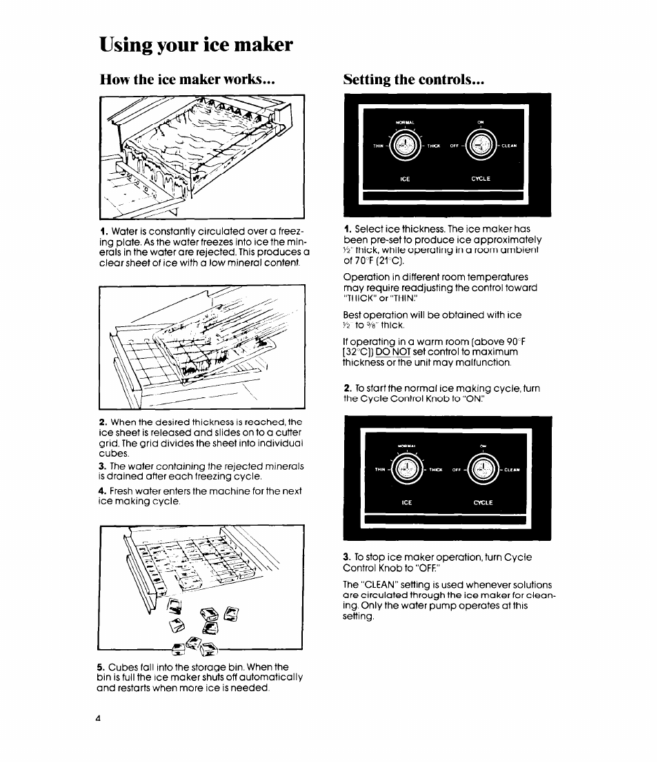 Using your ice maker, How the ice maker works, Setting the controls | Whirlpool EC5100 User Manual | Page 4 / 12