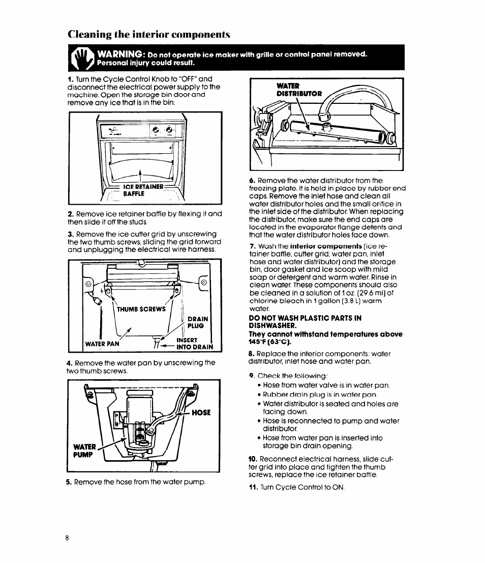 Cleaning the interior eomponents | Whirlpool EC5100 User Manual | Page 8 / 12