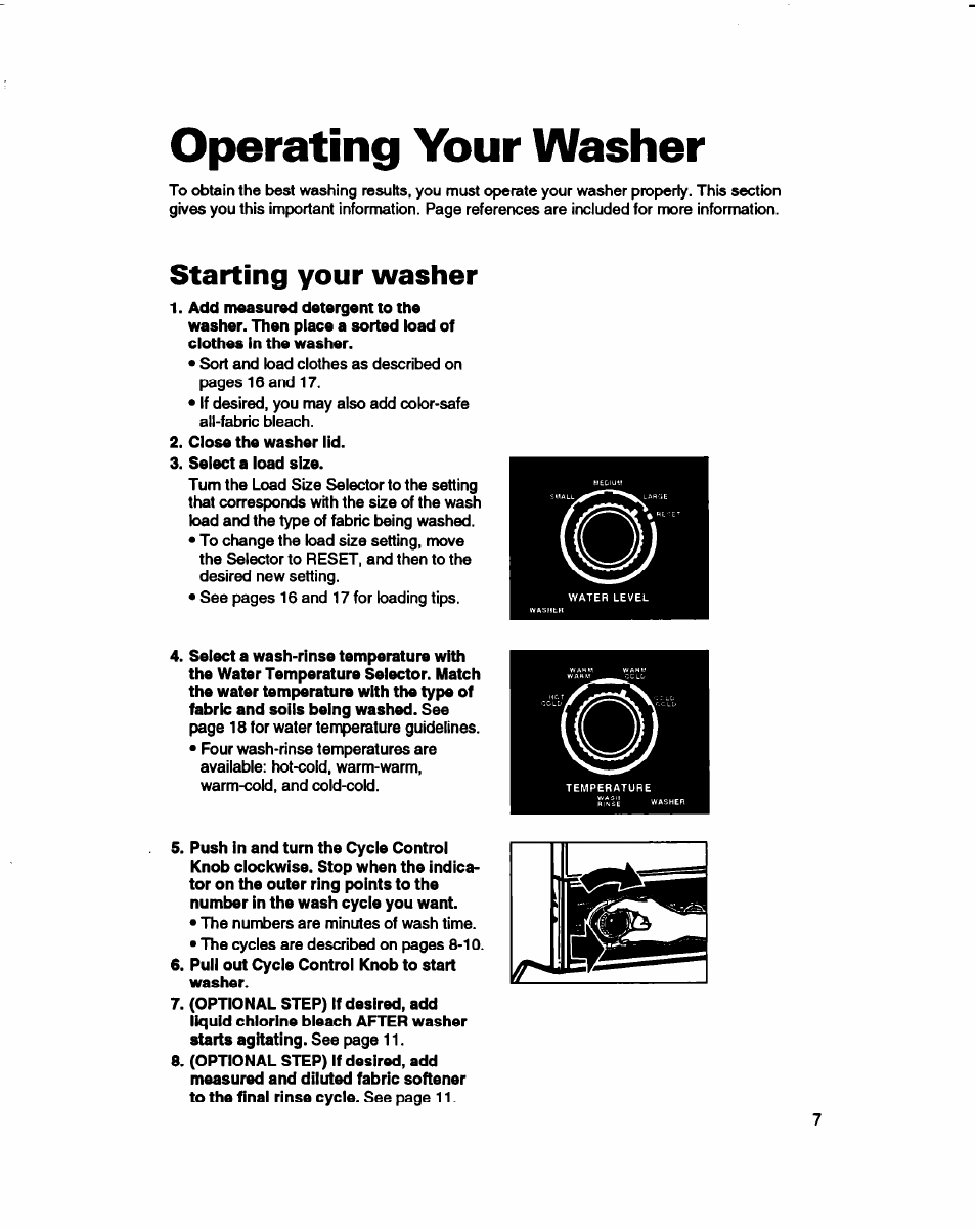 Operating your washer, Starting your washer | Whirlpool 3396314 User Manual | Page 7 / 34