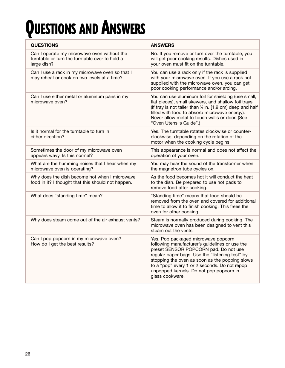 Questions and answers, Uestions and, Nswers | Whirlpool GM8155XJ User Manual | Page 26 / 60