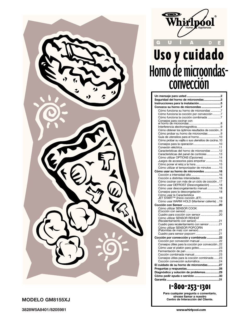 Uso y cuidado, Horno de microondas- convección | Whirlpool GM8155XJ User Manual | Page 30 / 60