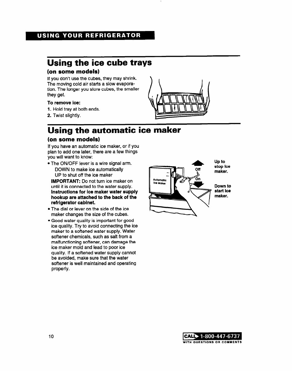 Using the ice cube trays, On some models), Using the automatic ice maker | Whirlpool 2183013 User Manual | Page 10 / 24