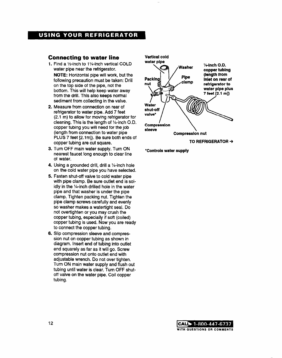 Connecting to water line | Whirlpool 2183013 User Manual | Page 12 / 24