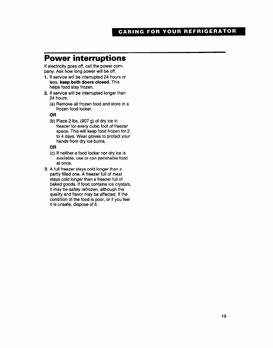 Power interruptions | Whirlpool 2183013 User Manual | Page 19 / 24