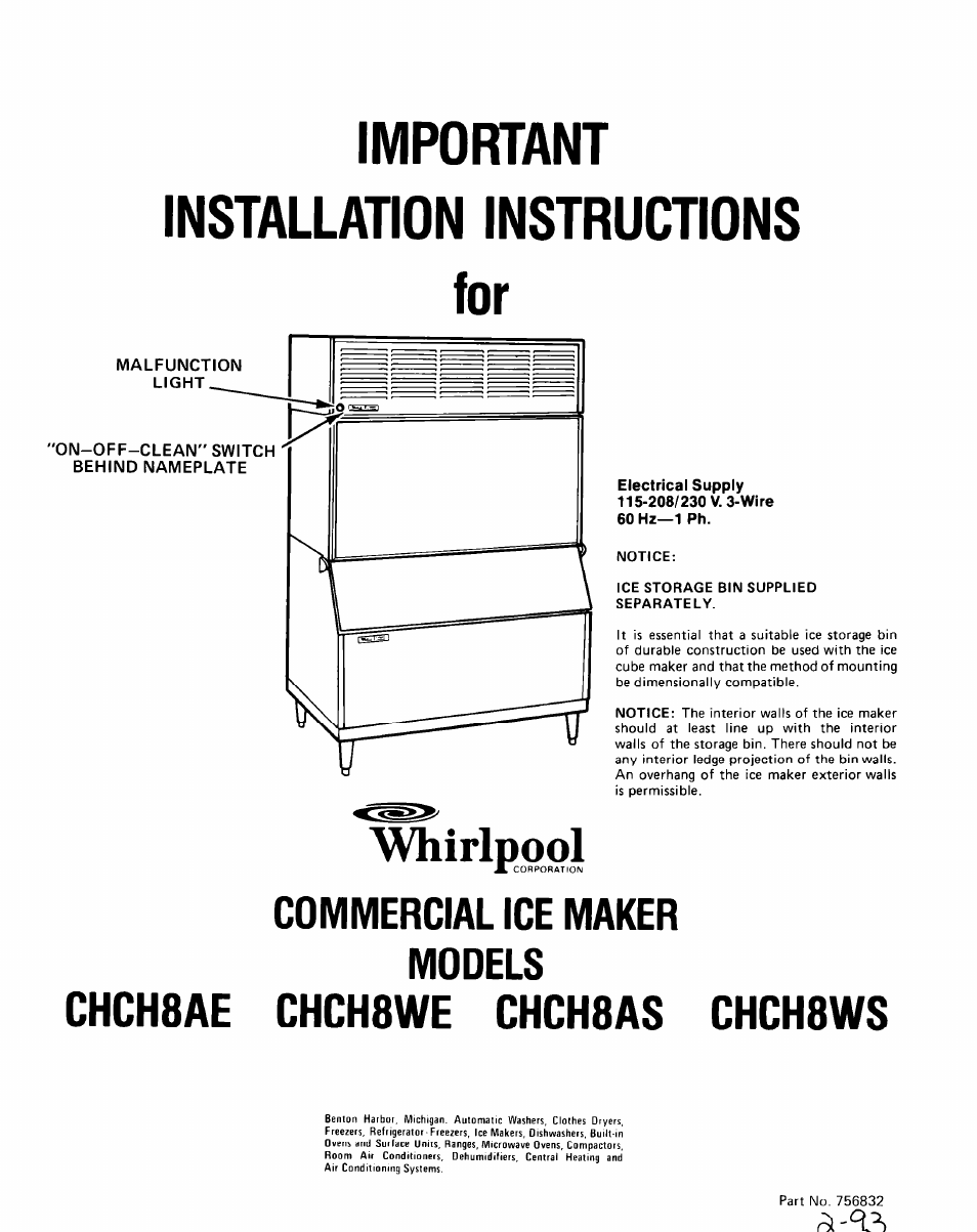 Whirlpool CHCH8WS User Manual | 8 pages