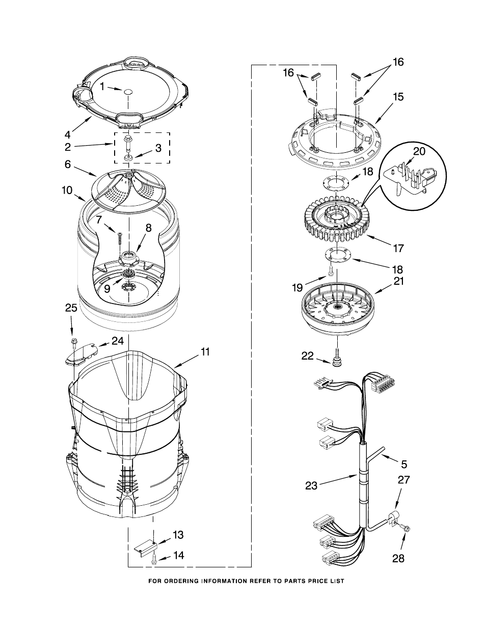 Motor, basket and tub, Motor, basket and tub parts | Whirlpool WTW6400SW2 User Manual | Page 5 / 8
