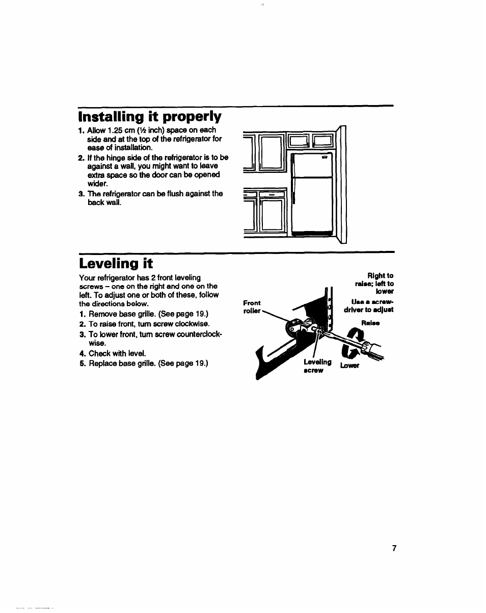 Installing it properly, Leveling it | Whirlpool 3ET16NKXDG00 User Manual | Page 8 / 29