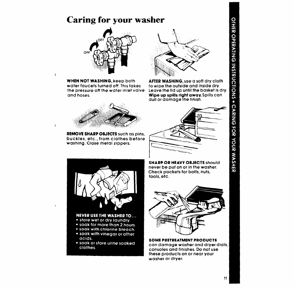 Caring for your washer | Whirlpool LA5570XP User Manual | Page 11 / 16