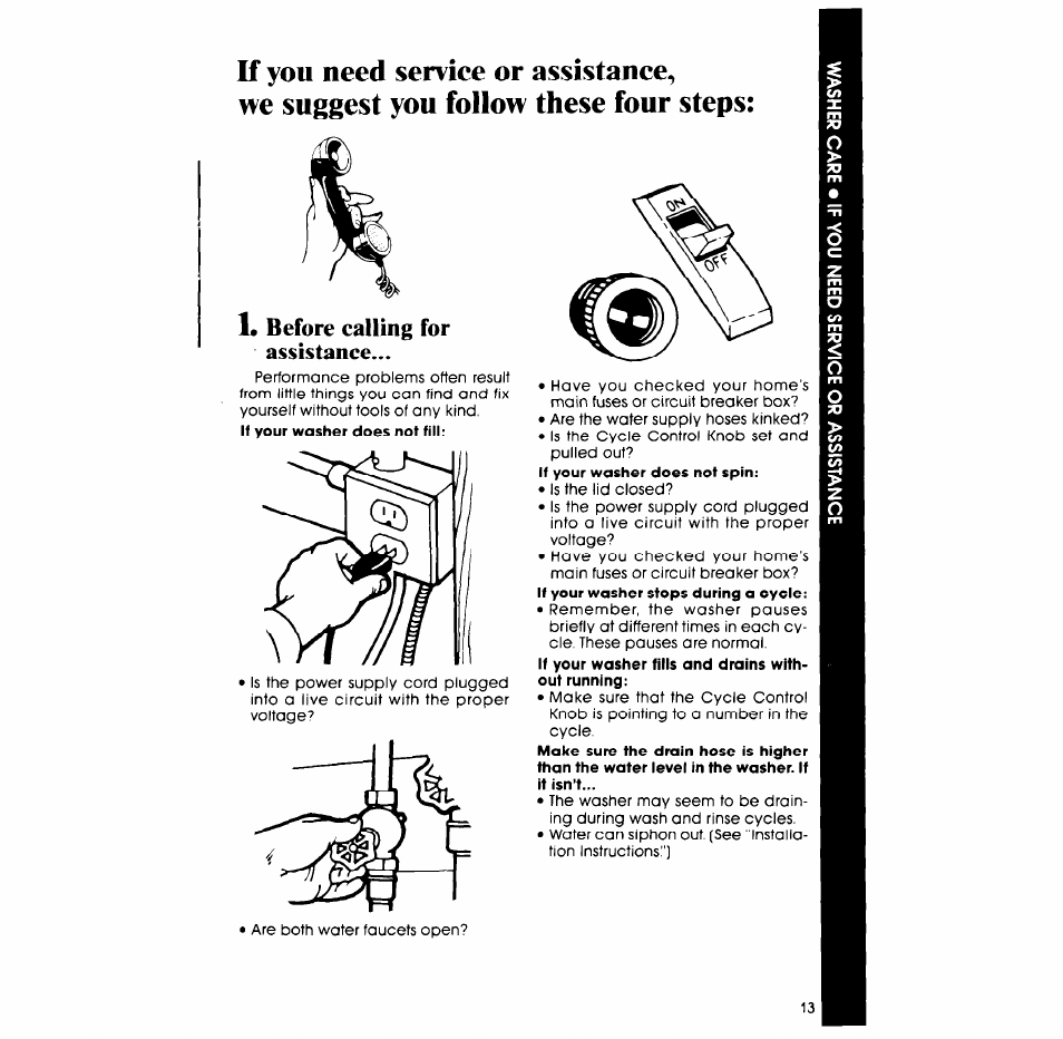 L before calling for assistance | Whirlpool LA5570XP User Manual | Page 13 / 16