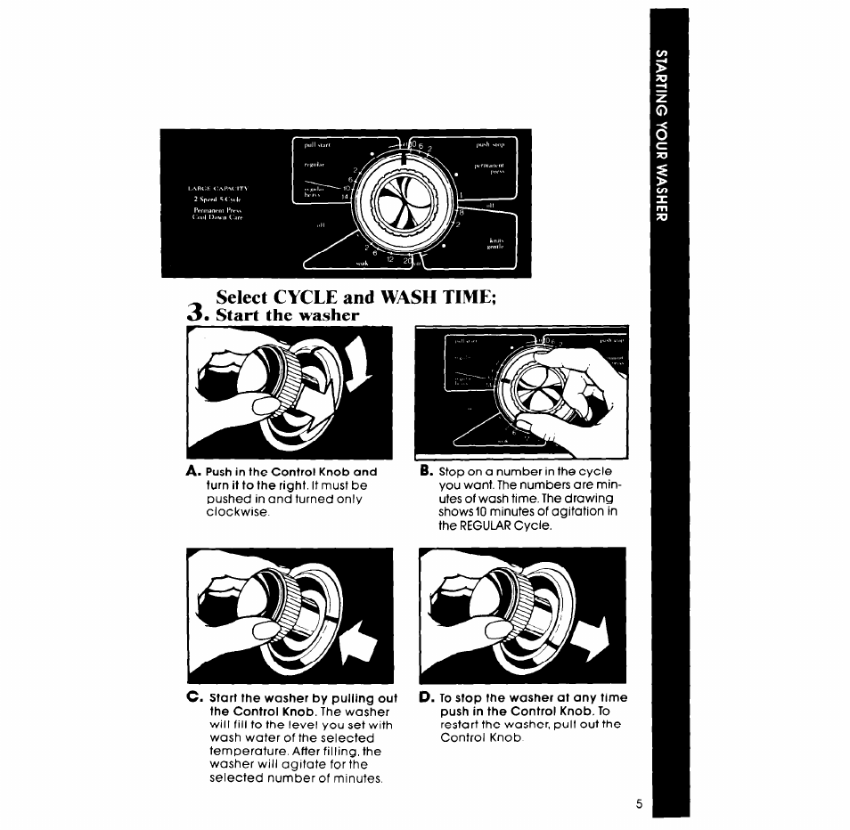 Select cycle and wash time; 3. start the washer | Whirlpool LA5570XP User Manual | Page 5 / 16