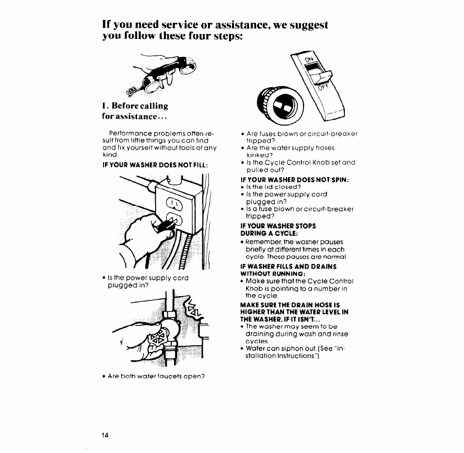Before calling for assistance | Whirlpool LA77OOXP User Manual | Page 14 / 16