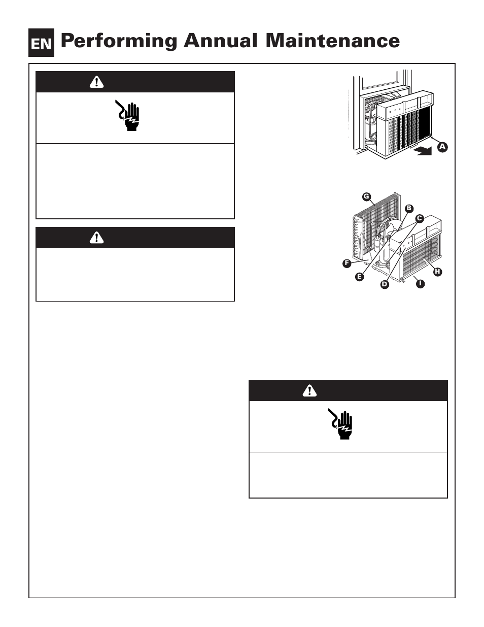Performing annual maintenance, Warning | Whirlpool ACE082XH0 User Manual | Page 12 / 28