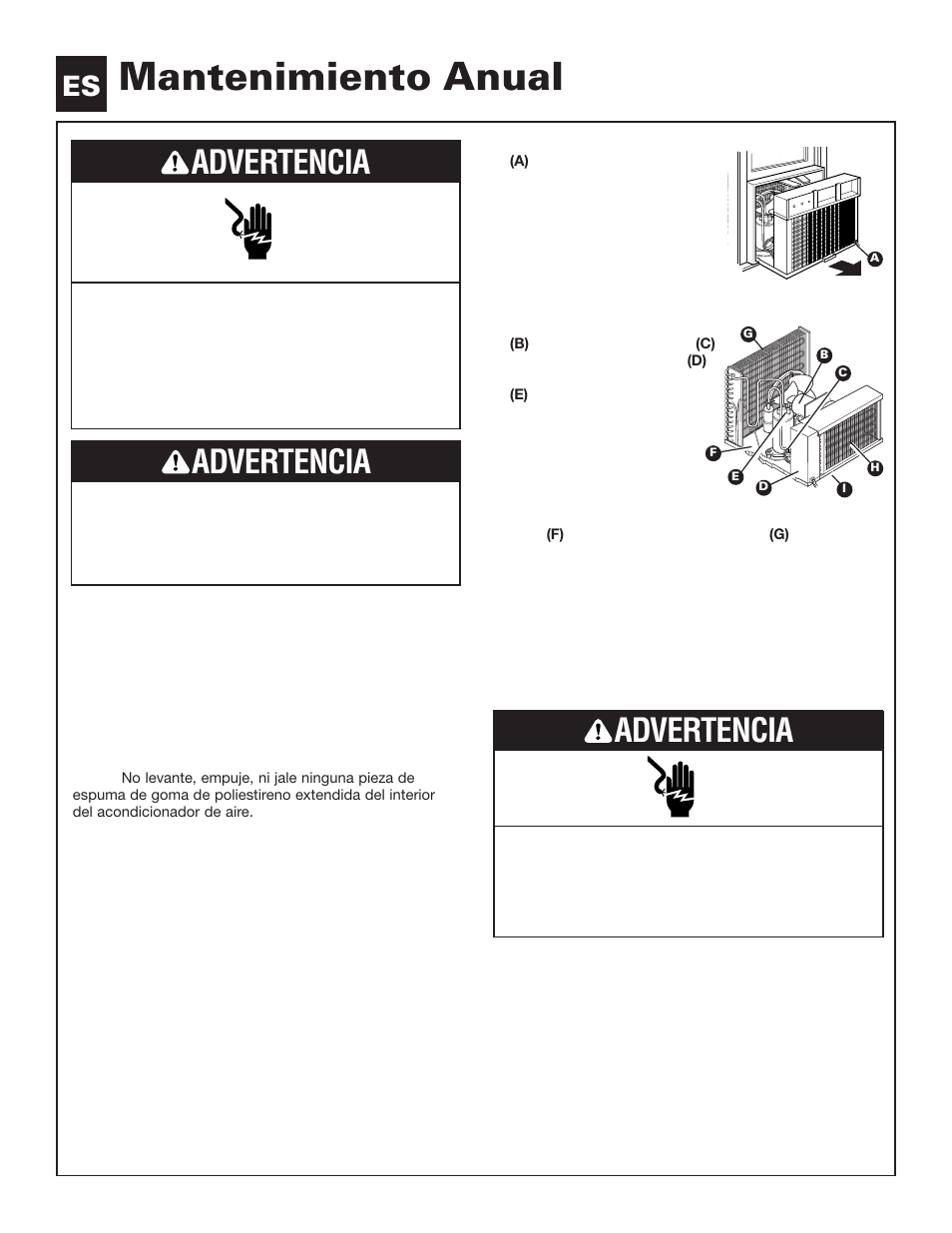 Mantenimiento anual, Advertencia | Whirlpool ACE082XH0 User Manual | Page 13 / 28