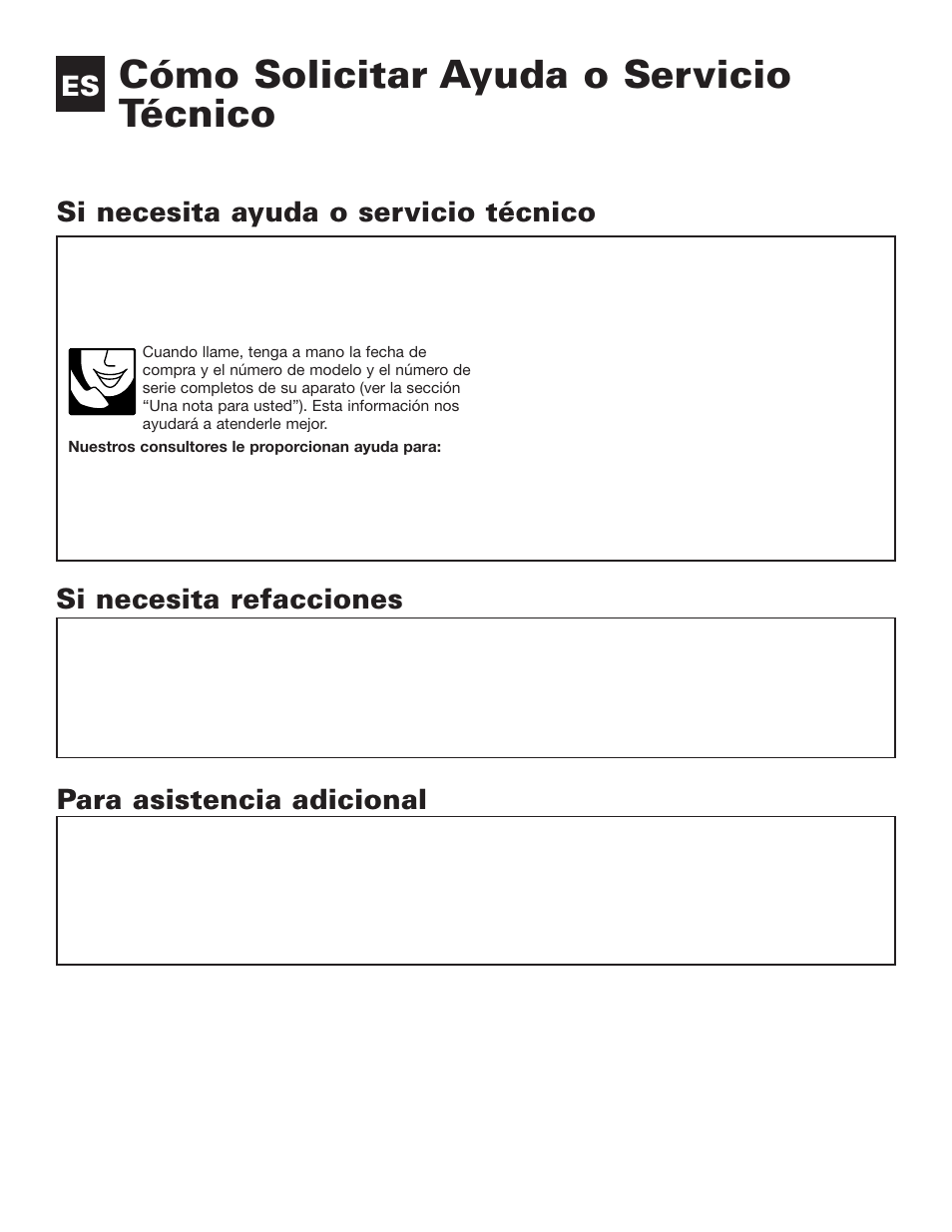 Cómo solicitar ayuda o servicio técnico | Whirlpool ACE082XH0 User Manual | Page 20 / 28