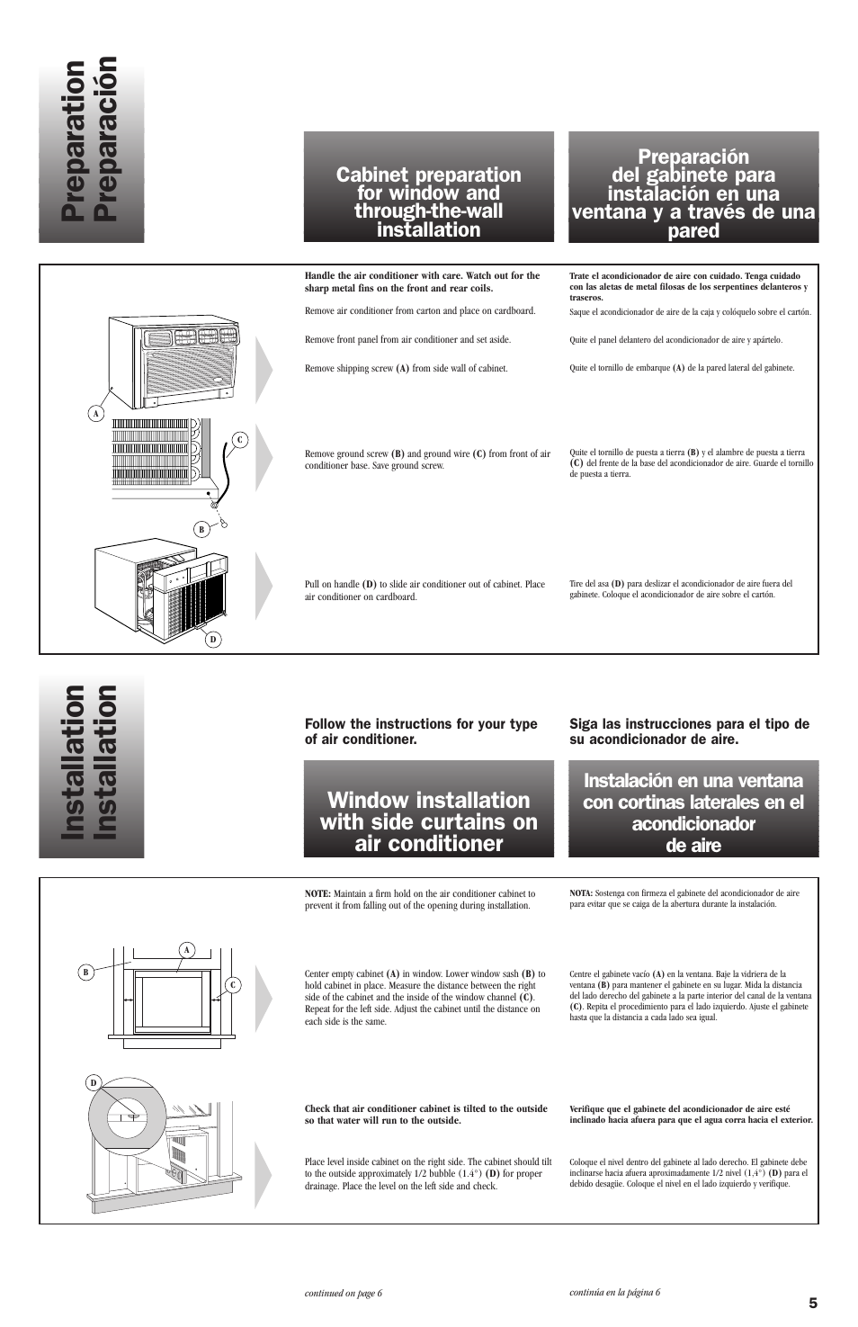 Preparation preparación installation installation | Whirlpool ACE082XH0 User Manual | Page 25 / 28