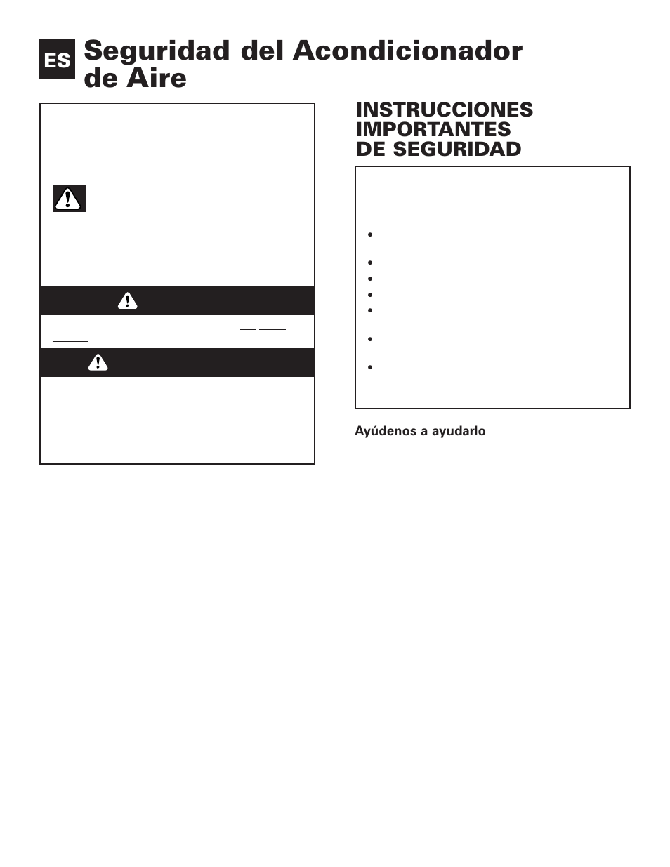 Seguridad del acondicionador de aire, Advertencia peligro, Instrucciones importantes de seguridad | Whirlpool ACE082XH0 User Manual | Page 4 / 28