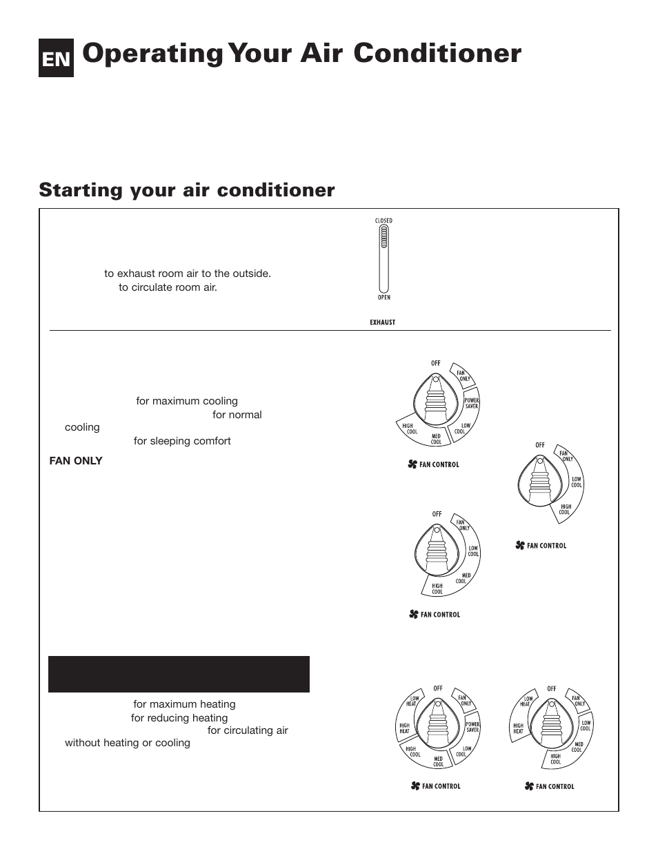 Operating your air conditioner, Starting your air conditioner, Heat/cool air conditioner heat settings | Whirlpool ACE082XH0 User Manual | Page 5 / 28