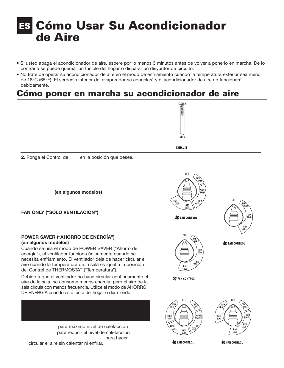 Cómo usar su acondicionador de aire, Cómo poner en marcha su acondicionador de aire | Whirlpool ACE082XH0 User Manual | Page 7 / 28