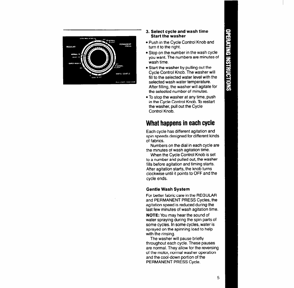 Select cycle and wash time, Gentle wash system | Whirlpool LA93ooxT User Manual | Page 5 / 16