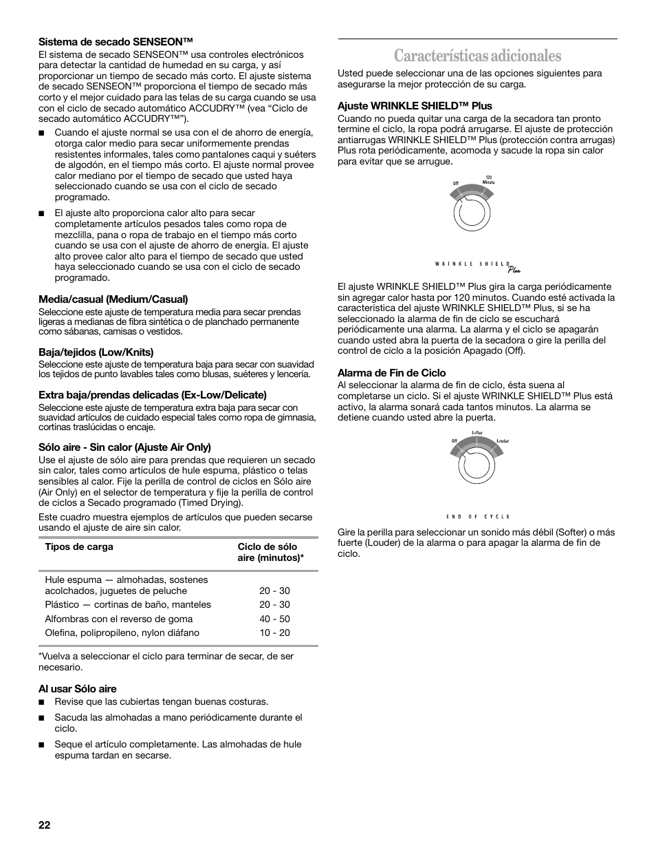 Características adicionales | Whirlpool 8535839 User Manual | Page 22 / 28