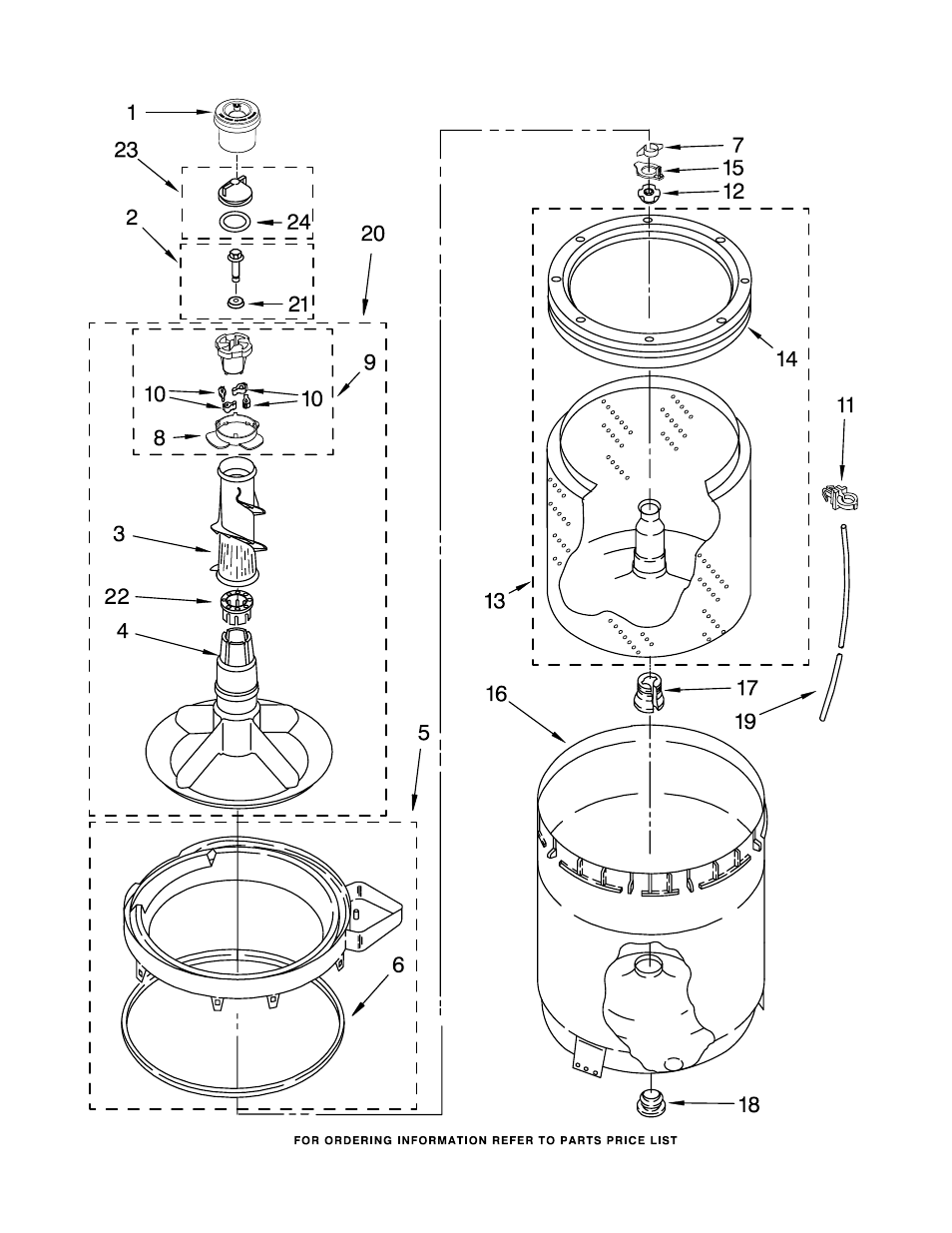 Agitator, basket and tub, Agitator, basket and tub parts | Whirlpool 3RLSQ8033SW2 User Manual | Page 5 / 13