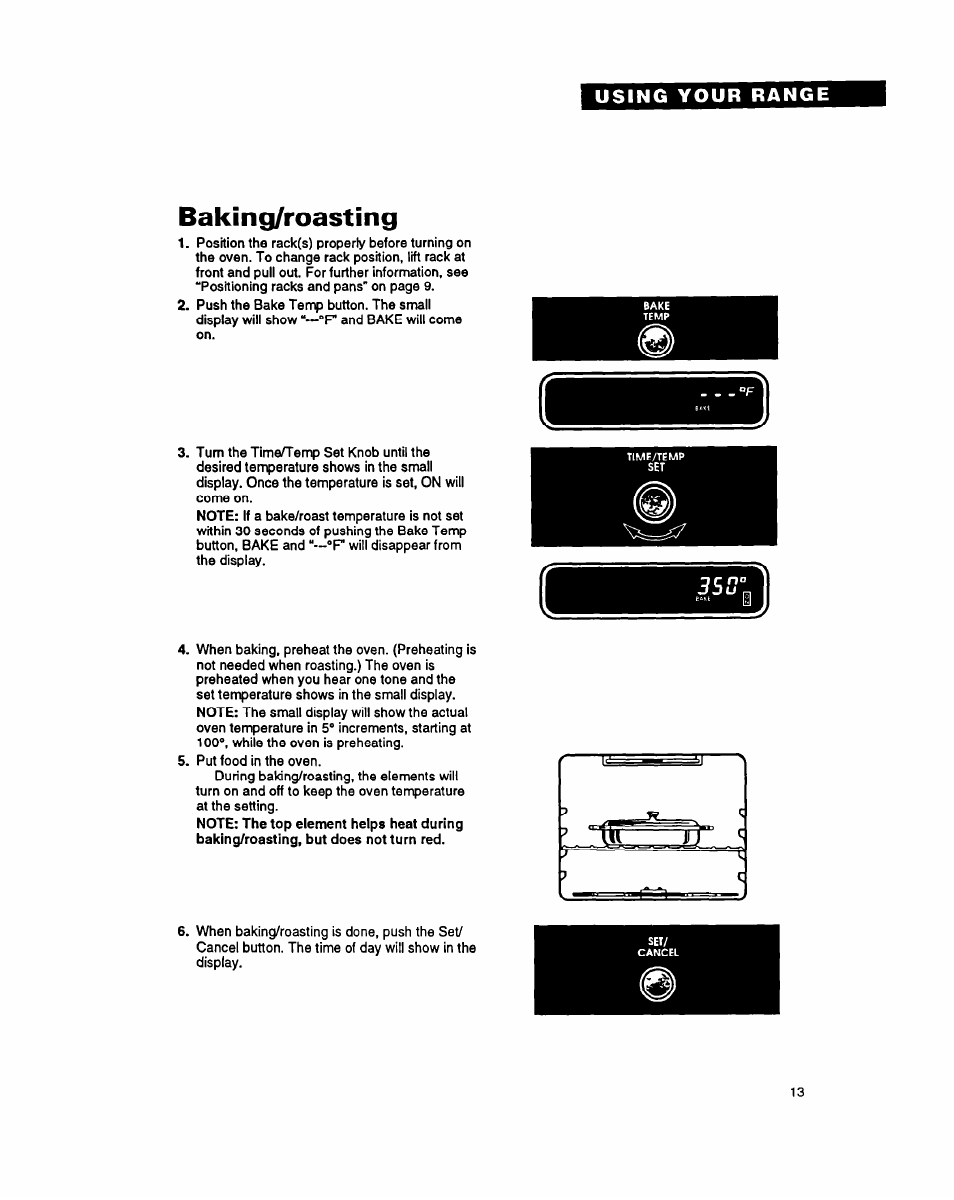 Baking/roasting | Whirlpool FES355Y User Manual | Page 13 / 32