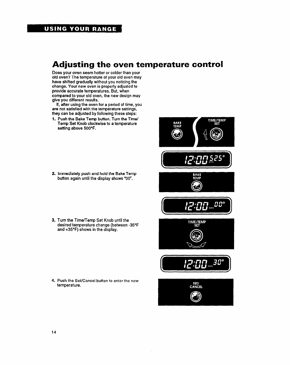Adjusting the oven temperature control | Whirlpool FES355Y User Manual | Page 14 / 32
