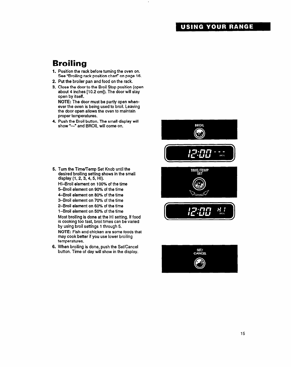 Broiling, I c ' u u | Whirlpool FES355Y User Manual | Page 15 / 32