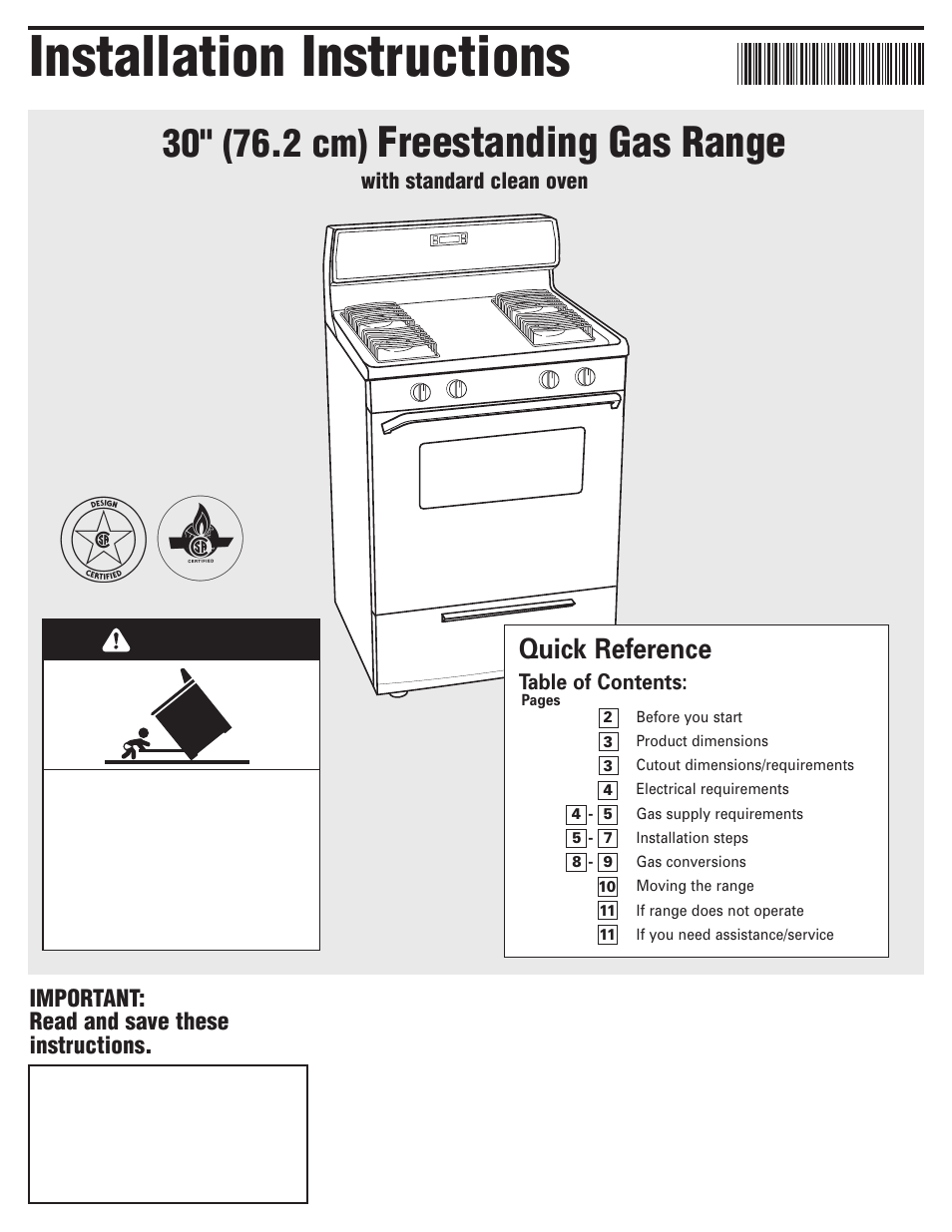 Whirlpool Freestanding Gas Range User Manual | 12 pages