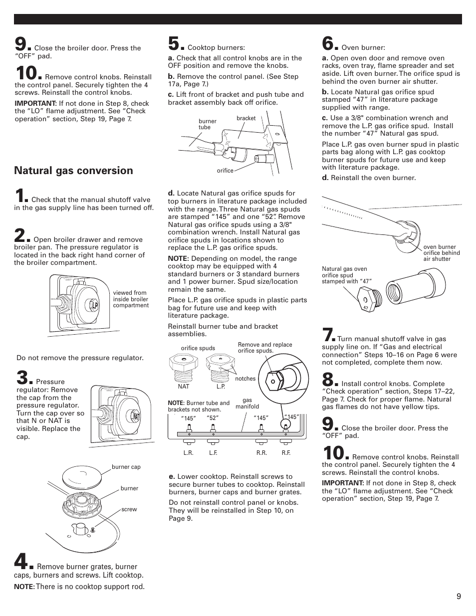 Natural gas conversion | Whirlpool Freestanding Gas Range User Manual | Page 9 / 12
