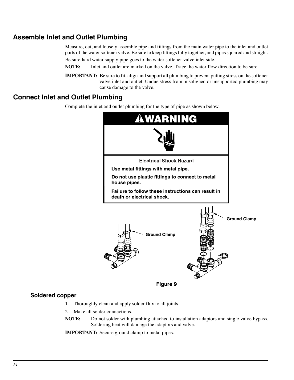 Assemble inlet and outlet plumbing, Connect inlet and outlet plumbing | Whirlpool WHES20 User Manual | Page 14 / 39