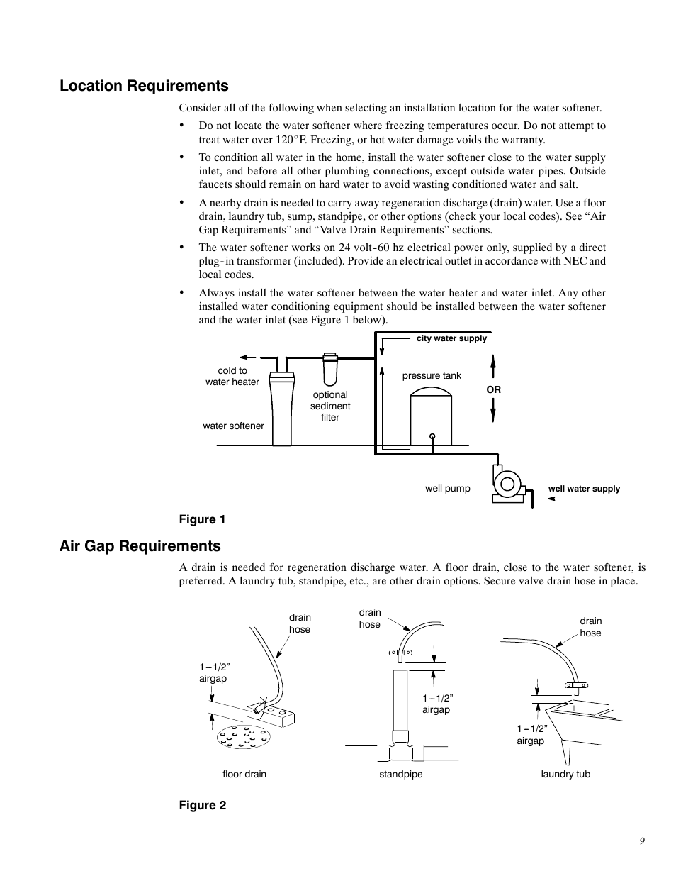 Location requirements, Air gap requirements | Whirlpool WHES20 User Manual | Page 9 / 39