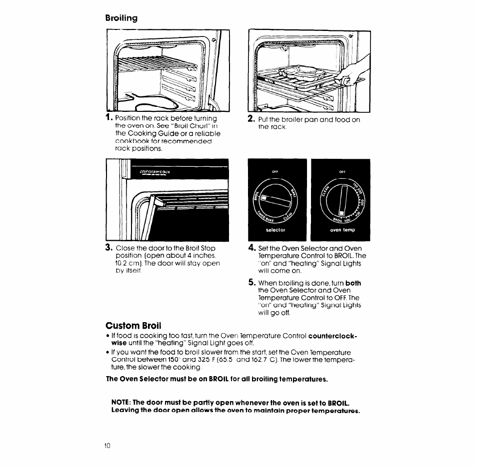 Broiling, Custom broil | Whirlpool RB265PXV User Manual | Page 10 / 24