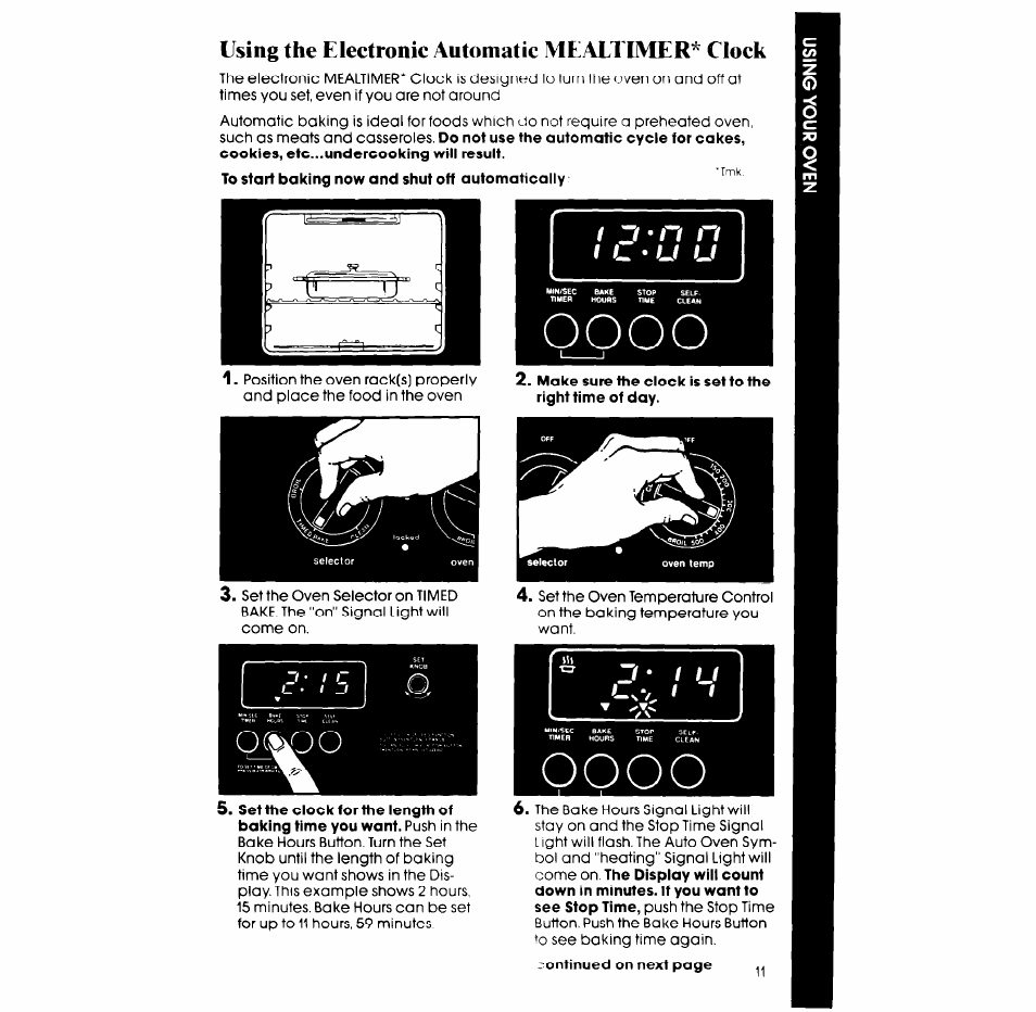 Using the electronic automatic mealïimer* clock | Whirlpool RB265PXV User Manual | Page 11 / 24