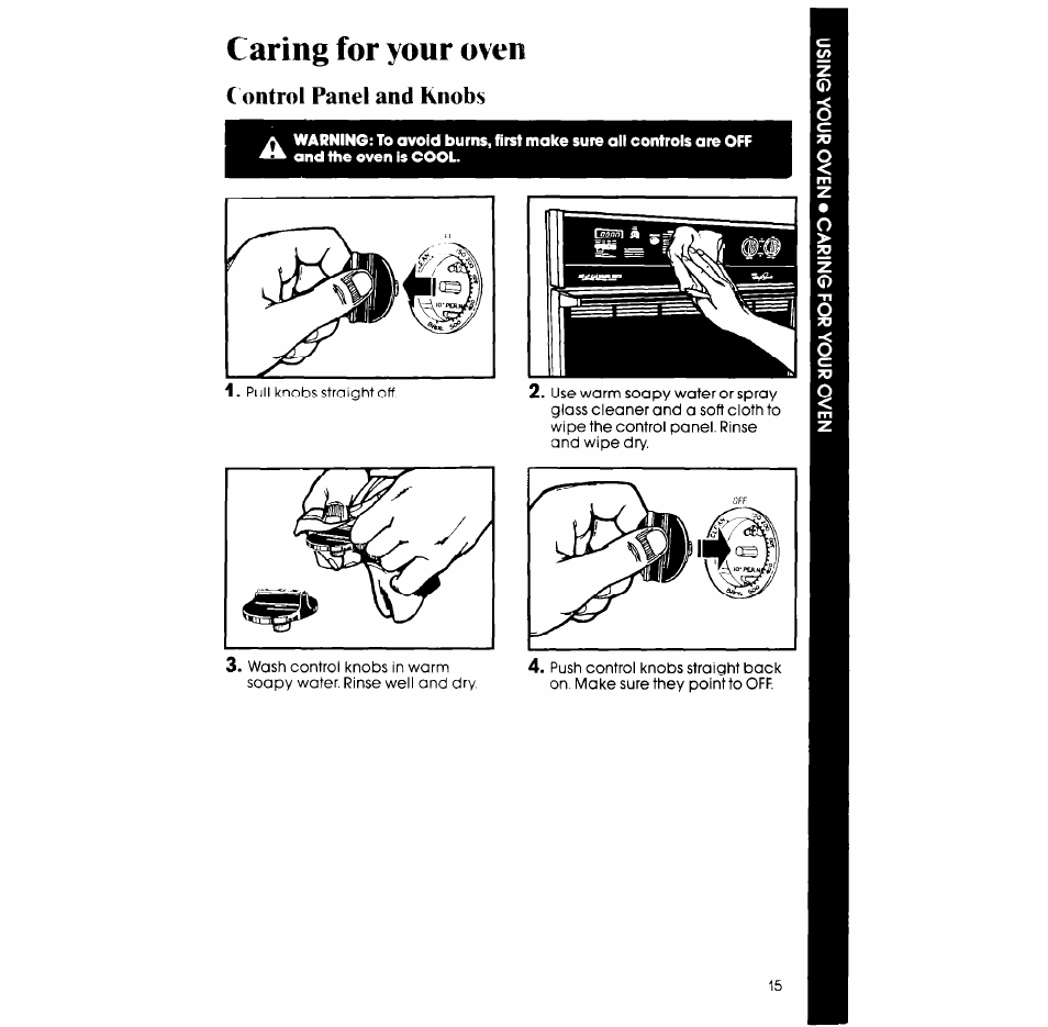 Caring for your oven, Ontrol panel and knobs | Whirlpool RB265PXV User Manual | Page 15 / 24