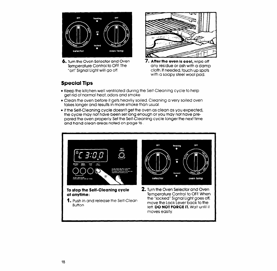 To stop the self-cleaning cycle atan^ime, Special tips | Whirlpool RB265PXV User Manual | Page 18 / 24