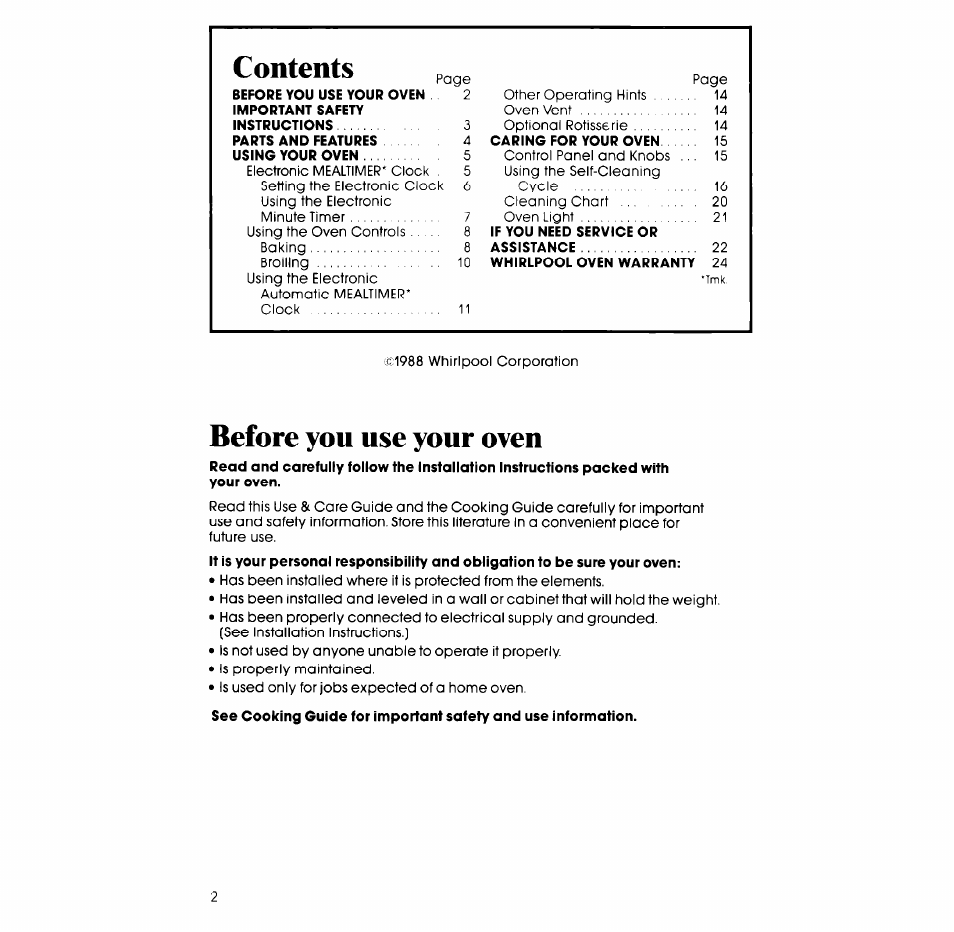 Before you use your oven | Whirlpool RB265PXV User Manual | Page 2 / 24