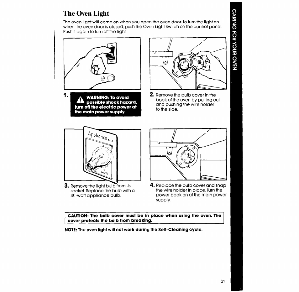 The oven light | Whirlpool RB265PXV User Manual | Page 21 / 24