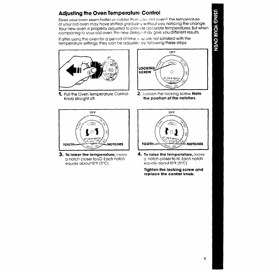 Adjusting the oven temperature control | Whirlpool RB265PXV User Manual | Page 9 / 24