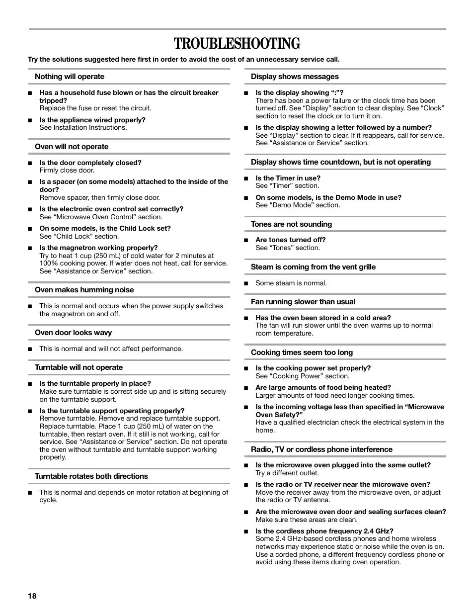 Troubleshooting | Whirlpool GH5176XP User Manual | Page 18 / 20