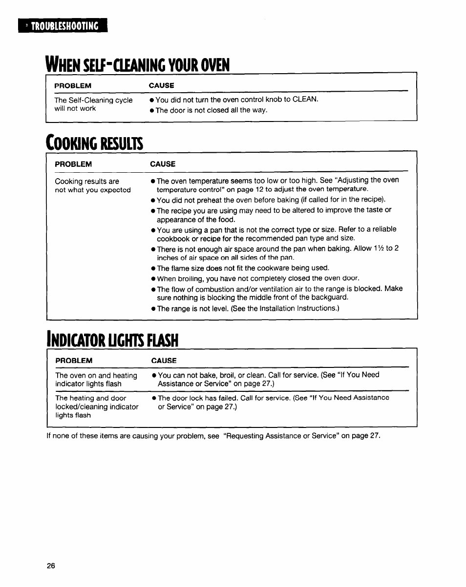 Self-oeaninc your oven, Uchis flash, Ooking | Results, Ndicator | Whirlpool FGS335E User Manual | Page 26 / 29