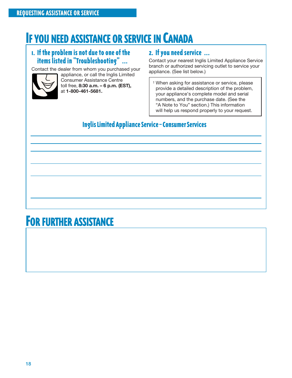 Need, Assistance, Service | Anada, Further | Whirlpool 3950310 User Manual | Page 18 / 20