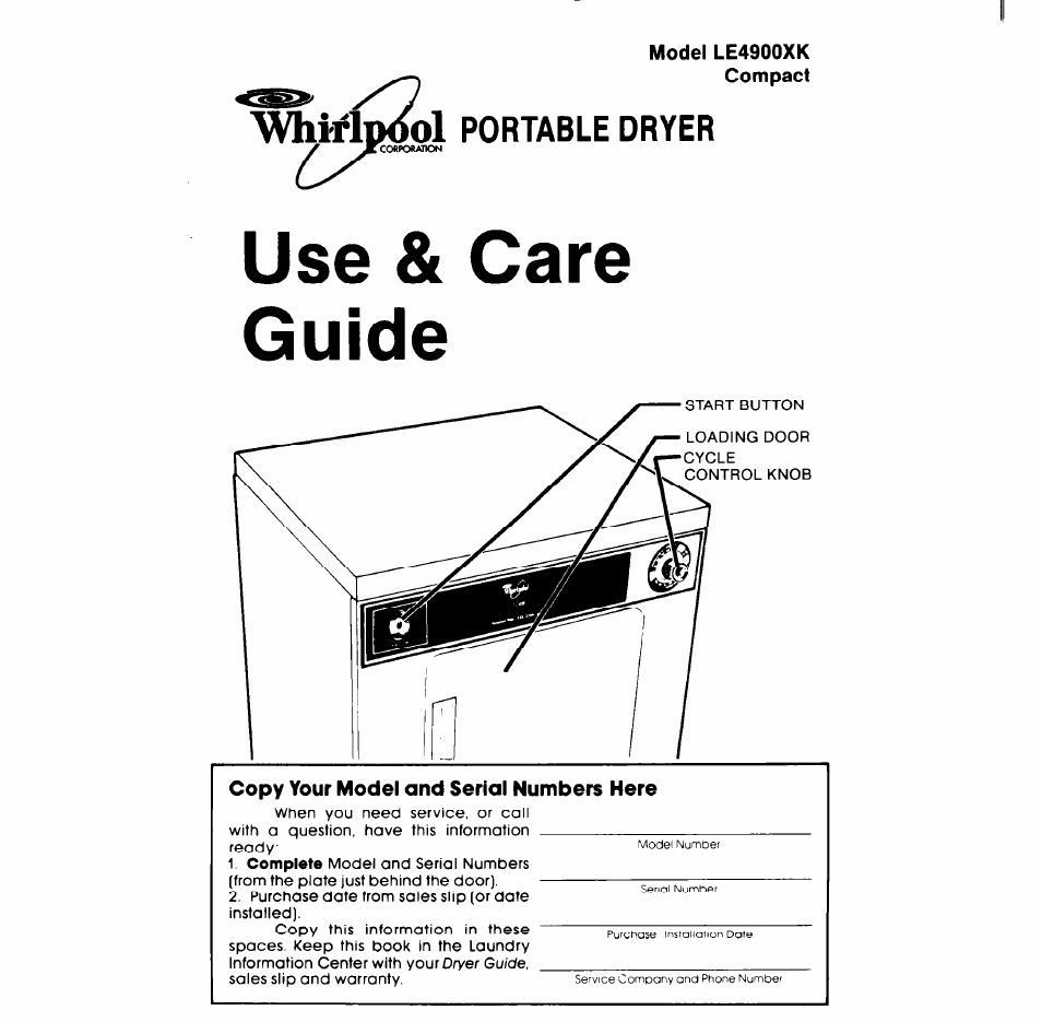 Whirlpool LE4900XK User Manual | 8 pages