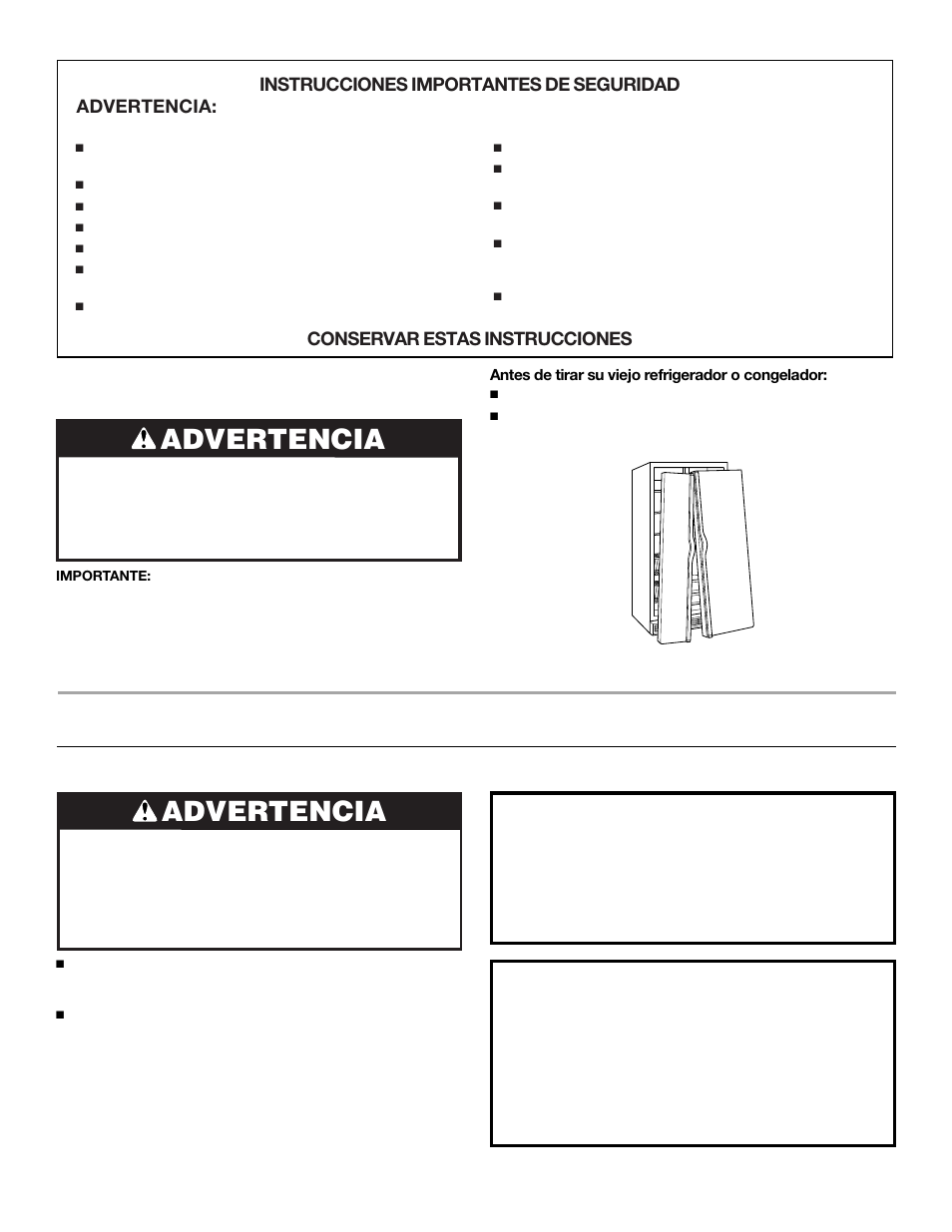 Instrucciones de instalación, Advertencia, Desempaque el refrigerador | Whirlpool 2309541 User Manual | Page 15 / 40