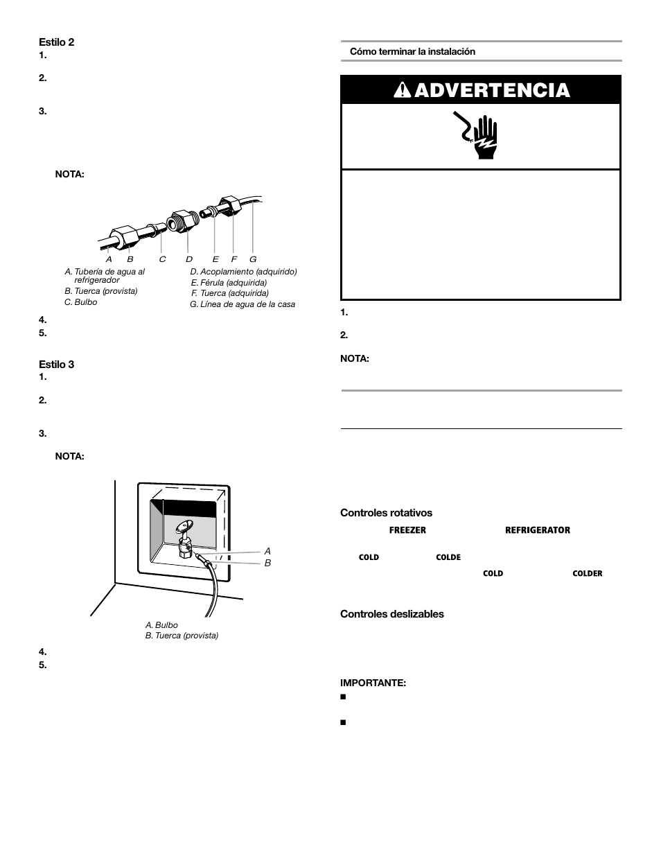 Uso de su refrigerador, Advertencia, Uso de los controles | Whirlpool 2309541 User Manual | Page 18 / 40