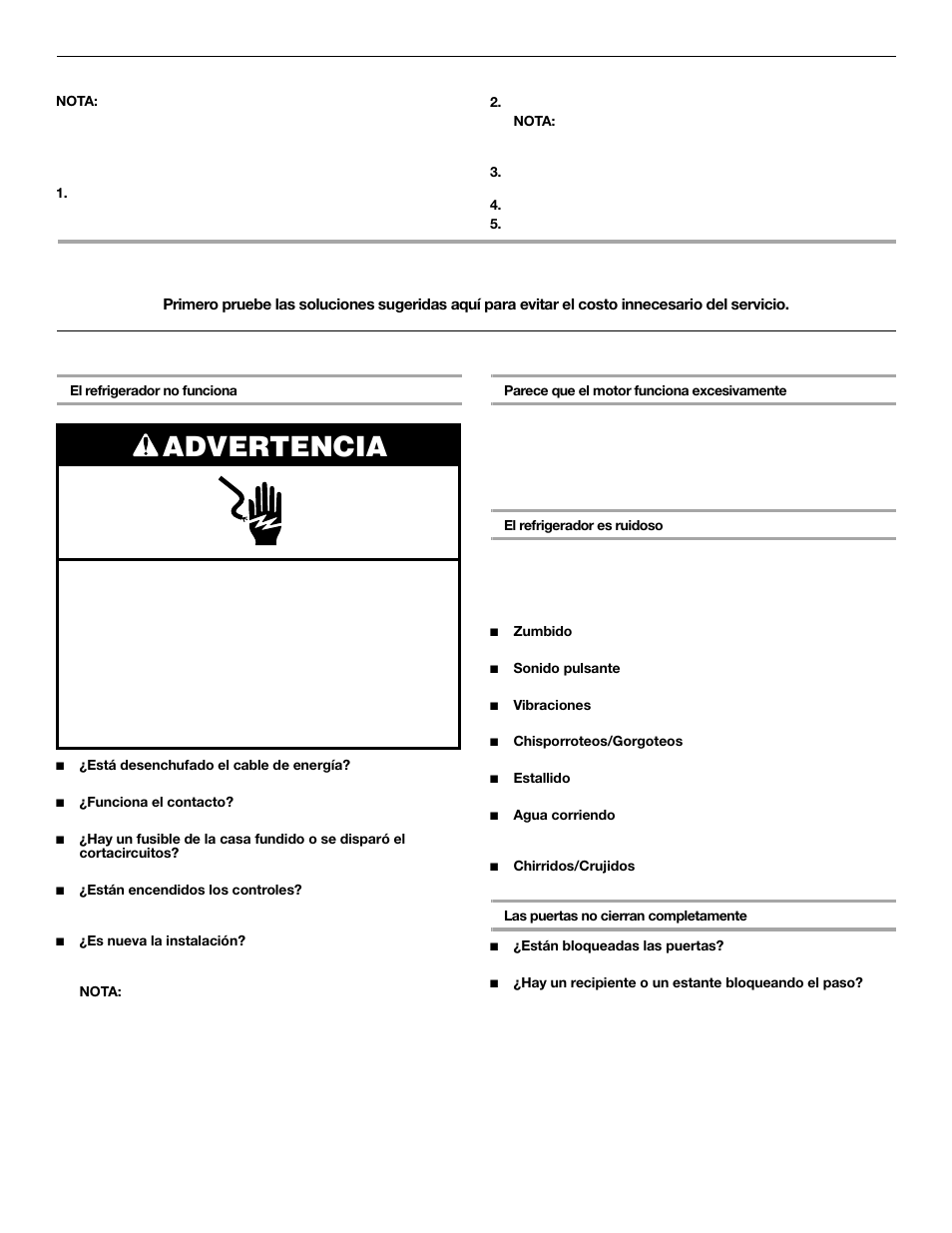 Solución de problemas, Advertencia, Cómo cambiar los focos | Funcionamiento del refrigerador | Whirlpool 2309541 User Manual | Page 22 / 40